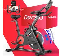 Devoko Cyclette professionale, silenziosa, con resistenza magnetica, per interni con monitor LCD, Idoor Bike con morbido coprisedile, 150 kg, colore nero