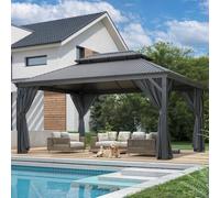 Devoko Gazebo 3,65 x 4,85 m, impermeabile, stabile, resistente all'inverno, tetto rigido, con doppio tetto, gazebo da giardino con tende e zanzariere, gazebo per cortili, giardini e prati
