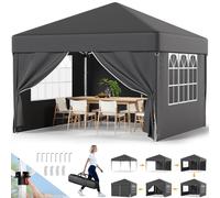Devoko Gazebo 3x3 Pieghevole Impermeabile 3 Pieghevole Altezza Regolabile Protezione UV 50 +,Gazebo da Giardino con Borsa di Trasporto Esterno Resistente,Grigio