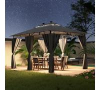 Devoko Gazebo Esterno Resistente 3x4m con Luce LED, Gazebo da Giardino Impermeabile Robusto per 6-8 Persone, Doppio Tetto Protezione UV50+, Tenda da Giardino per Famiglie Festival Eventi, Grigio