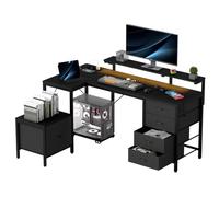Devoko Scrivania Angolare Ribaltabile Ergonomica con Armadietto, 2 Presa di Corrente, 2 Porte USB, Luci LED e Ganci, Ideale per Ufficio Domestico e Gaming,160 x 120 cm, Nero