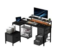 Devoko Scrivania Angolare Ribaltabile Ergonomica con Armadietto, 2 Presa di Corrente, 2 Porte USB, Luci LED e Ganci, Ideale per Ufficio Domestico e Gaming,139 x 120 cm, Nero