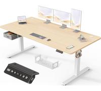 Devoko Scrivania Elettrica Regolabile In Altezza 180 x 80 cm, Ufficio 4 Sezioni Con Funzione Di Memoria, Cassetti, Porte Usb E Sistema Di Gestione Cavi, Beige