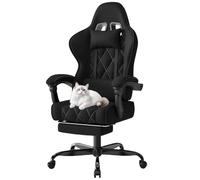 Devoko Sedia da Gaming in tessuto, Sedie Ufficio Ergonomica, Sedia Massaggiante con braccioli, Poltrona con cuscini imbottiti a molle, con ruote, braccioli, 360°girevole, Regolabile in altezza, Nera