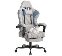 Devoko Sedia da Gaming in tessuto, Sedie Ufficio Ergonomica, Sedia Massaggiante con braccioli, Poltrona con cuscini imbottiti a molle, con ruote, braccioli, Regolabile in altezza, Grigio chiaro & Blu