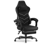 Devoko Sedia girevole per videogiochi con supporto lombare, poltrona ergonomica con molle + cuscino in schiuma ad alta densità, schienale reclinabile a 135°, altezza regolabile 10 cm, braccioli