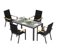 Devoko Set di Arredo da Giardino 4 Persone, Set di Tavolo 150 cm Design a Vena di Legno e 4 Sedie Impilabili da Esterno in Alluminio, Ideale per Cortile, Terrazza o Ai Margini della Piscina, Grigio