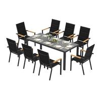Devoko Set di Arredo da Giardino 8 Persone, Set di Tavolo 189 cm Design a Vena di Legno e 8 Sedie Impilabili da Esterno in Alluminio, Ideale per Cortile, Terrazza o Ai Margini della Piscina, Grigio