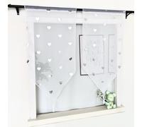 Devola Panneaux - Tende corte in voile, da bistrò, con motivo lucido, con nappa, set da 2 piccole tende per finestre, 90 x 45 cm, motivo a cuore