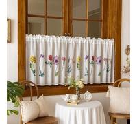 Devola Romantica tenda da bistro con motivo floreale, tenda corta con passante per bastone, opaca, traslucida e traslucida, per cucina, stile rustico, 50 x 150 cm, colore bianco, 1 pezzo