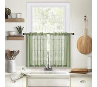 Devola Set di 2 tende para-freddo - Aspetto lino - Corte - Moderne - Tendine per finestra - Semi-trasparenti - Corte - A x L: 63 x 63,5 cm - Verde