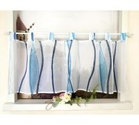 Devola Tenda a pannello con stampa ondulata, corta, con passanti, in voile, moderna, trasparente, 60 x 100 cm, blu, 1 pezzo