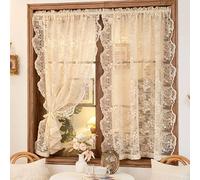 Devola Tenda a pannello in pizzo vintage, romantica, con bordo all'uncinetto, traslucida, per cucina e soggiorno, 60 x 130 cm, colore crema, 1 pezzo