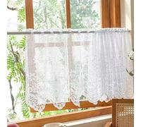 Devola Tenda a pannello jacquard, in pizzo, stile rustico, da bistrò, con motivo floreale, piccola tenda corta da cucina, con listello forato, altezza 120 x larghezza 120 cm, colore bianco, 1 pezzo