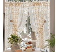 Devola Tenda a pannello, stile rustico, in pizzo, stile francese, con motivo floreale, da cucina, trasparente, da caffè, 60 x 200 cm, colore crema, 1 pezzo