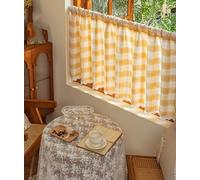 Devola Tenda da cucina a quadri, stile rustico, a quadretti, con pizzo, tenda corta, con passante per bastone, opaca, privacy, 60 x 150 cm, colore giallo, 1 pezzo