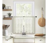 Devola - Tende a pannello, effetto lino, corte, per cucina, moderne, set da 2, per piccole finestre, tenda da bistrò, semitrasparente, set da 2 pezzi, altezza x larghezza 63x63,5 cm, avorio