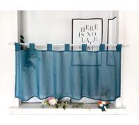 Devola Tende a vetrina in voile, tenda corta con passanti, moderna tenda da bistrot, trasparente, tenda per finestra corta, tinta unita, tende per finestre da cucina, A x L 45x120cm, blu, 1 pezzo