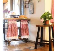 Devola Tende in stile rustico americano, classica a quadretti, semitrasparente, in pizzo, 115 x 60 cm, colore rosso, 1 pezzo