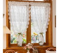 Devola Tendina brise-bise - stile casa di campagna - Corta - In pizzo - Con ricamo - Tendina per finestra - 100 x 130 cm - Bianco - 1 pezzo