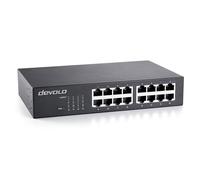 devolo Gigabit Ethernet Switch 16 Port, Switch LAN unmanaged, switch di rete, hub LAN, fino a 1.000 Mbps, senza ventola, nero