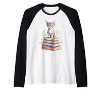 Devon Rex Bookworm Flowers Book Reading Books Pixie Cats Maglia con Maniche Raglan