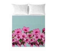 DEVOTA & LOMBA Flor Almendro Cenefa Set di Lenzuola, Cotone, Verde/Rosa, 150 x 200 cm, alla Francese