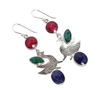 Devotion - Orecchini con rubino, smeraldo e zaffiro, con pietre rotonde eterne, ovali e marquise, in argento Sterling, goccia colorata da 66 mm, 8, 10 x 5, 10 x 8, argento Sterling, rubino, smeraldo