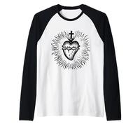 Devozione al Sacro Cuore di Gesù Vintage Arte Cattolica Maglia con Maniche Raglan