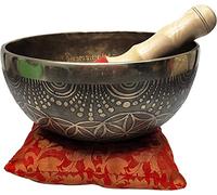 Devyom Ciotola tibetana per intaglio da meditazione con martello e cuscino in seta, grande 20,3 cm