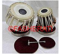 Devyom Set Tabla Jodi in ottone cromato con copertura, martello, Gaddi Professional Set/Handmade Brass Tabla