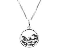 Dew Collana con ciondolo a forma di disco dell'onda dell'oceano, 45,7 cm, in argento Sterling, con dettaglio ondulato ossidato, idea regalo per viaggiare, Argento sterling
