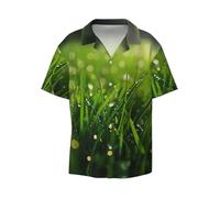 Dew on the Grass - Camicia da uomo a maniche corte con colletto cubano e bottoni, stile casual, per spiaggia, resort e vacanze, Nero, 3X-Large-5X-Large