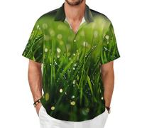 Dew on the Grass - Camicia estiva casual a maniche corte con bottoni, Nero, Large-8X-Large