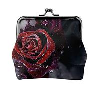Dew Rose - Portafoglio da donna in pelle con doppia chiusura a clip, struttura in metallo, chiusura a bacio, con chiavi, piccole borse, Nero , Taglia unica