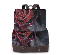 Dew Rose Print - Zaino da donna, impermeabile, antifurto, leggero, in pelle PU, alla moda, in nylon, per scuola e viaggio, Nero , Taglia unica