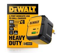 DeWALT Caricatore da parete Europa PD a 2 porte 49,5 W una porta USB C e una porta USB A Qualcomm® Quick Charge™ 3.0. Offre una velocità di ricarica 2,5 volte più veloce per dispositivi potenti grazie