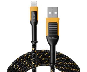 DEWALT Cavo USB-A a Lightning Heavy Duty [Certificato Apple MFi], 3 m Cavo di Ricarica Resistente per iPhone, Ricarica Rapida Compatibile con iPhone 14/13/12/11 Pro Max, iPad e AirPods