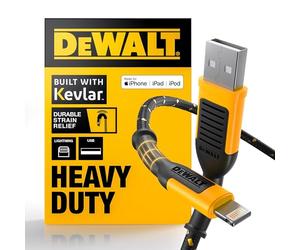 DEWALT Cavo USB-A a Lightning Heavy Duty [Certificato Apple MFi] Cavo di Ricarica Resistente per iPhone, Ricarica Rapida Compatibile con iPhone 14/13/12/11 Pro Max, iPad e AirPods 1,8 m