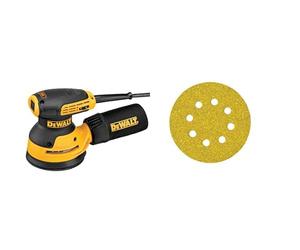 DEWALT Corded Orbital Sander, 280W, 125mm, DWE6423-QS & DEWALT - Sanding discs -125 mm - 8 perforations - 120 grit compatible - 25 pieces - DT3115-QZ