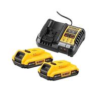 DeWalt DCB1104D2-QW KIT 2 Batterie XR 18 V 2 Ah e 1 Caricatore Rapidocon Indicatore dello Stato di Carica, Adatto a Tutte le Macchine a Batteria XR