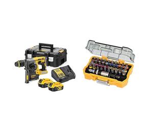 DEWALT DCH273P2T-QW Tassellatore SDS Plus, a Percussione, 5.0 Ah, Motore Brushless, 3 modalità di Lavoro, con Doppia Batteria in Valigetta & DT7969-QZ Set Avvitatura Composto da 32 Pezzi Assortiti