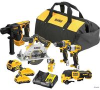 DEWALT DCK611P1D2-QW Kit Borsa 12 V: DCH072 Martillo SDS Plus + DCD701 Taladro Atornillador + DCF801 Atornillador Impacto+ DCS512 Sierra Circular + DCS353 MuLT. Oscilante + DCILANTE CL510 Linterno + 2