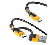 DEWALT Heavy Duty 2 in 1 Cavo di Ricarica, USB-C a USB-C con Adattatore USB-A, Ricarica Rapida 60W PD e Sincronizzazione Dati, Cavo Type-C per iPhone 17/16/15 Pro Max, MacBook, iPad, Samsung Galaxy