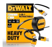 DEWALT Heavy Duty 3 in 1 retrattile multi cavo di ricarica, 3ft Fast Charger Cord, Multi Charger Adapter with Lightning/Type C/Micro USB Port for iPhones/Samsung Galaxy/PS/Tablets/More