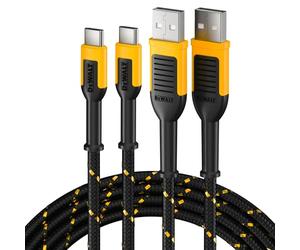 DEWALT Heavy Duty Cavo USB-C 2 Pezzi da 1,8 m, Cavo Type-C Ricarica Rapida Resistente per Ambienti di Lavoro, Cavo Intrecciato Durevole per iPhone 17/16/15 Pro Max Plus, Samsung Galaxy S24