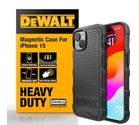 DEWALT Heavy Duty Custodia con Magnete Potente per iPhone 15 Compatibile MagSafe, Cover Posteriore Protettiva Antiurto, Resistente alle Cadute, Slim Fit Shockproof, Nero Opaco