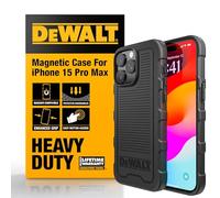 DEWALT Heavy Duty Custodia con Magnete Potente per iPhone 15 Pro Max Compatibile MagSafe, Cover Posteriore Protettiva Antiurto, Resistente alle Cadute, Slim Fit Shockproof, Nero Opaco