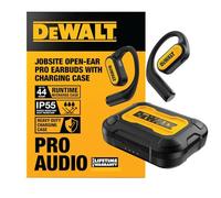 DEWALT Jobsite - Auricolari aperti e resistenti, con Bluetooth 5.3 wireless, con durata di 44 ore, suono di alta qualità, senza fili, a conduzione d'aria, con ganci per le orecchie, per cantieri e