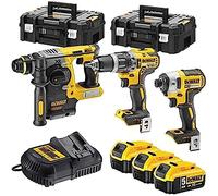 DEWALT Kit 3 attrezzi XR 18V senza fili trapano avvitatore a percussione compatta, avvitatore a urti, perforatore SDS-Plus, XR 18 V 5 Ah Li-Ion, 3 batterie, 2 scatole TSTAK DCK368P3T-QW